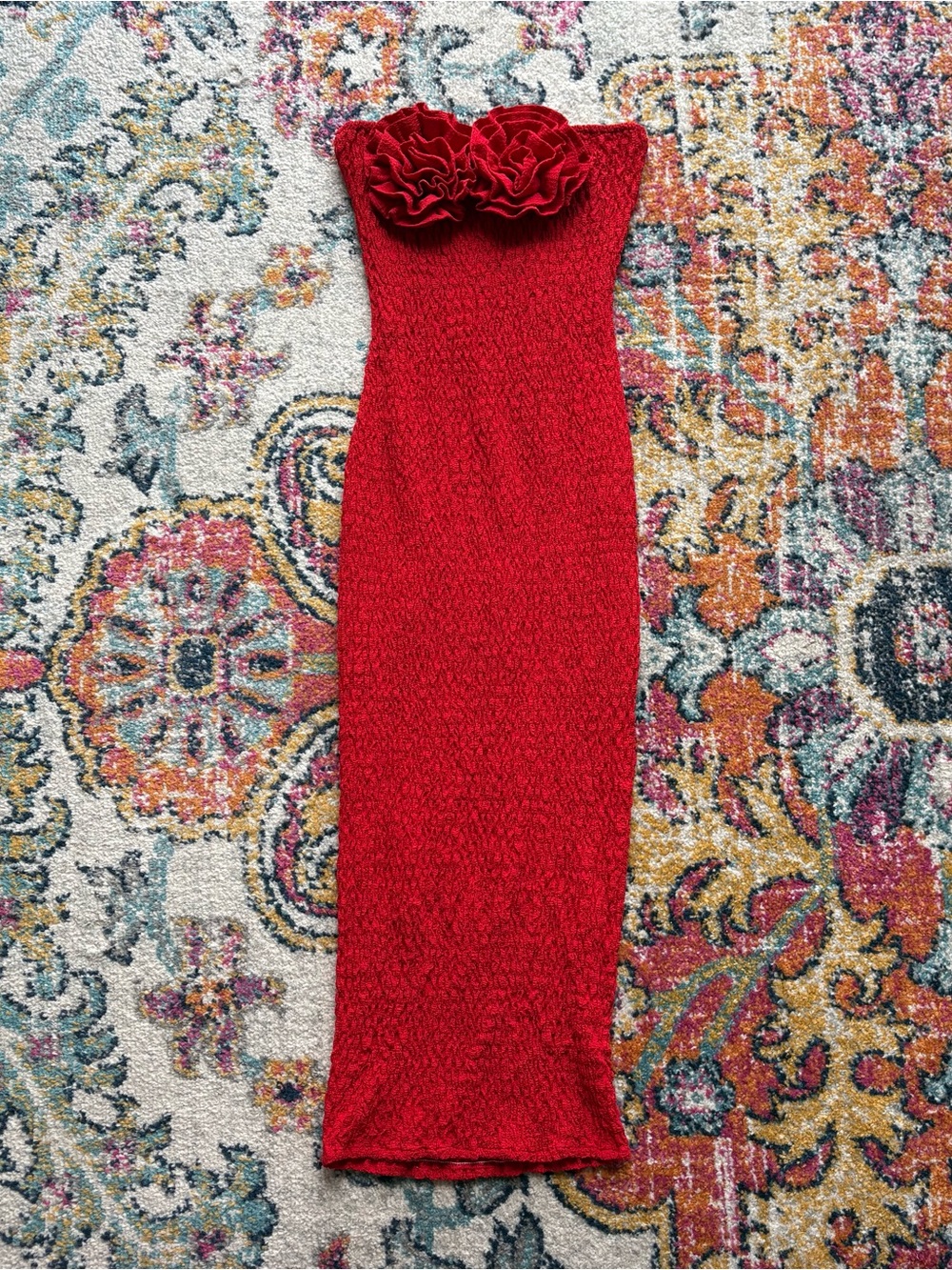 Miss Lola Bright Red Strapless Ruffle Dress